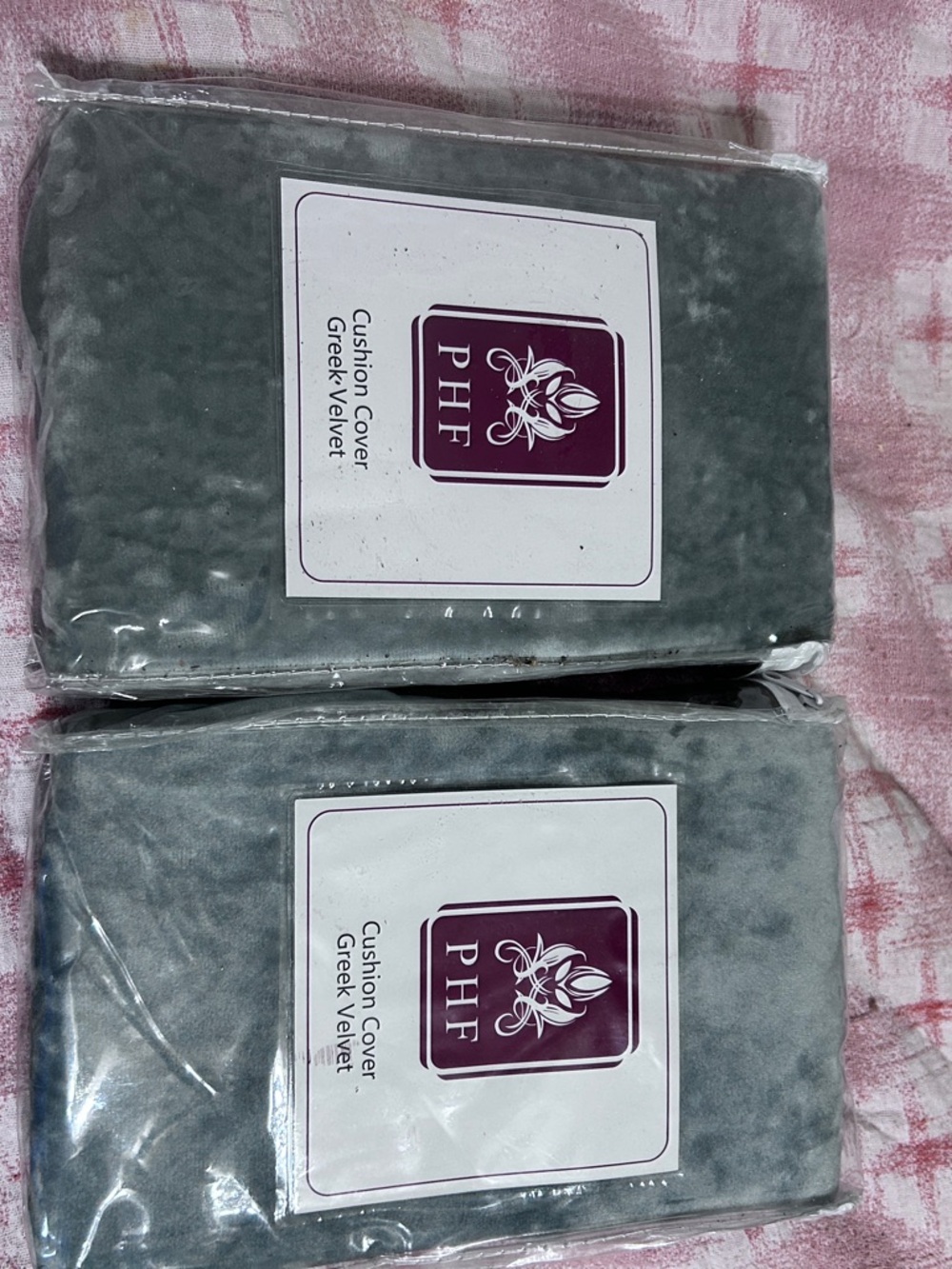 PHF Greek Velvet Cushion Covers in Gray - Set of 2